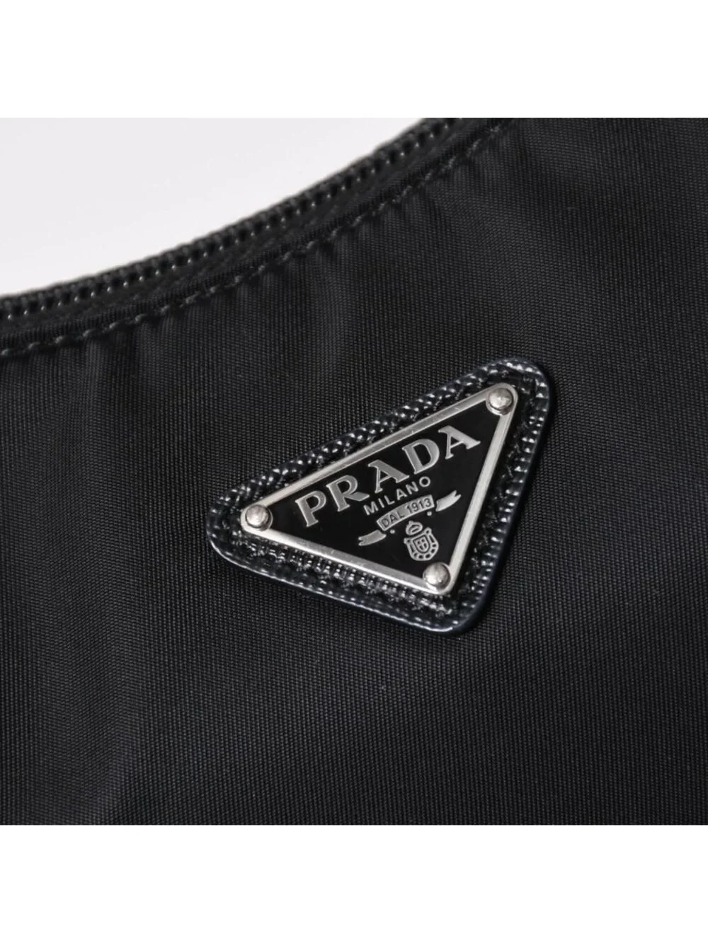 Prada Hobo Nylon Black Triangle Logo Silver